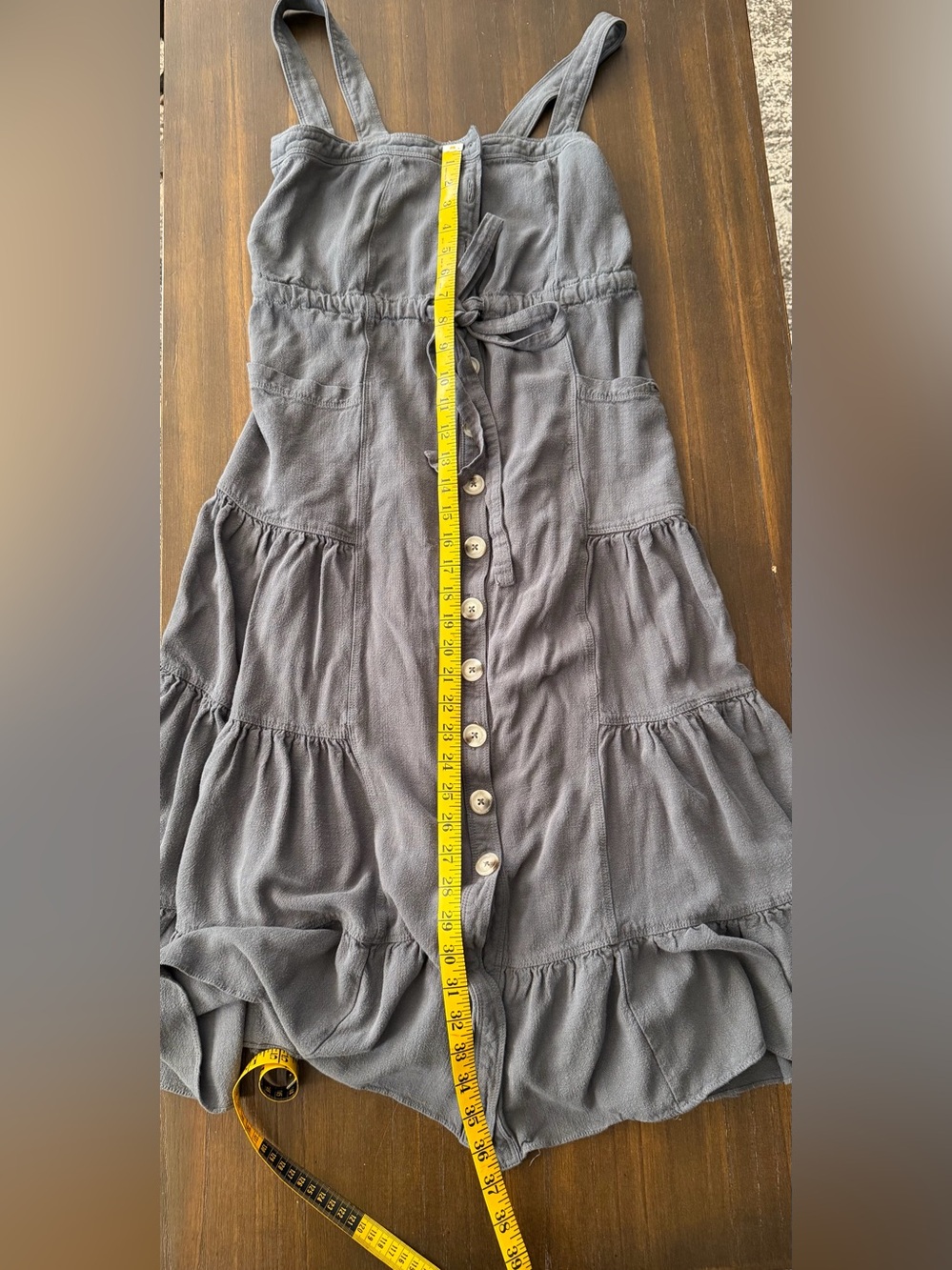 Button-Front Tiered Summer Dress in Charcoal Gray